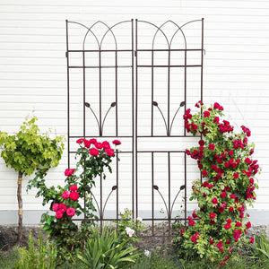 English Elm 4 Pack Powder-coated Metal Garden Trellises Rustproof Climbing Plant Outdoor Support Brown W1586P147459