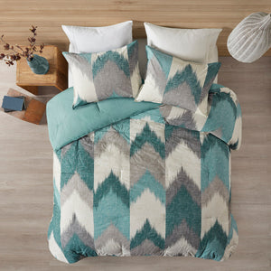 English Elm Full/Queen INK+IVY Alpine 3-Piece Comforter Mini Set – Ikat Chevron Cotton, OEKO-TEX, Antimicrobial Freshness Protection B03596441