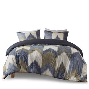 English Elm Full/Queen INK+IVY Alpine Comforter Mini Set - 200TC Cotton Ikat Chevron, OEKO‑TEX, Antimicrobial Freshness Protection B03596436