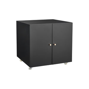 English Elm Black Powder Coated Steel Rolling Cabinet with Locking Wheels and Adjustable Interior Shelf W1247131617