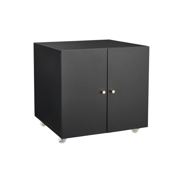 English Elm Black Powder Coated Steel Rolling Cabinet with Locking Wheels and Adjustable Interior Shelf W1247131617
