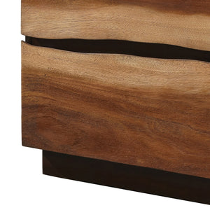 English Elm Smokey Modern Smokey Walnut Nightstand with 2 Felt-Lined Drawers, Raw Edge Wood, Black Base Contrast B062P145565