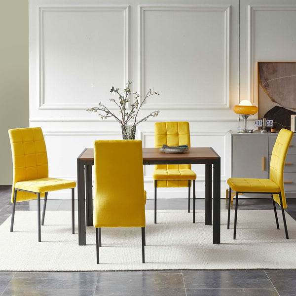 English Elm 5-piece Mid-century Dining Set with Velvet Tufted Chairs and Dark Mdf Table W1164S00007