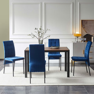 English Elm 5-piece Mid-century Dining Set with Velvet Tufted Chairs and Dark Mdf Table W1164S00008