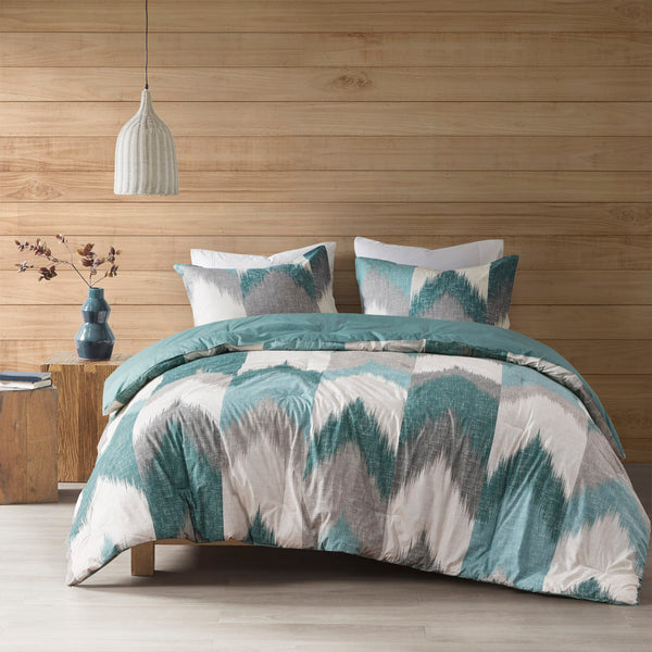English Elm King/Cal Modern INK+IVY Alpine Comforter Mini Set - Ikat Chevron Cotton, OEKO-TEX, Antimicrobial Freshness Aqua 22.83 L x 21.65 W x 11.81 H B03596442