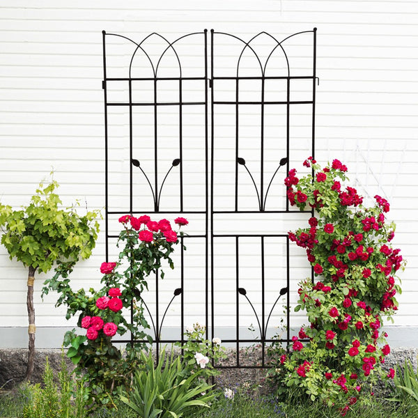 English Elm 4 Pack Powder-coated Metal Garden Trellises Rustproof Climbing Plant Outdoor Support Black W1586P147482