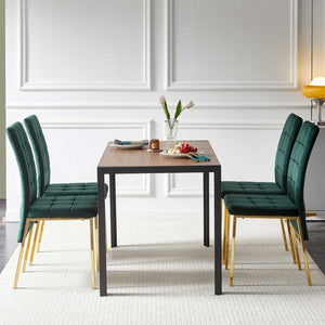 English Elm 5-piece Mid-century Dining Set with Velvet Tufted Chairs and Dark Mdf Table Green W1164S00011