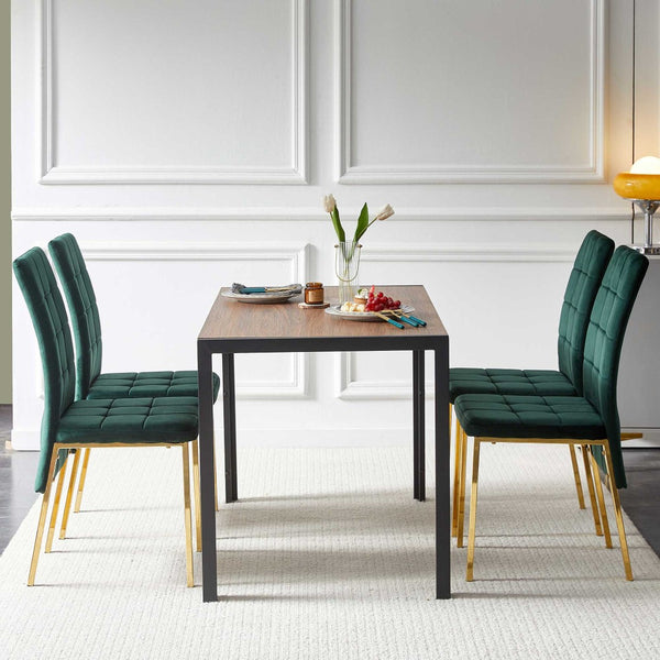 English Elm 5-piece Mid-century Dining Set with Velvet Tufted Chairs and Dark Mdf Table Green W1164S00011