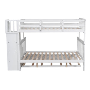 English Elm Stairway Twin Over Full Bunk Bed with Trundle Stair Storage and Guard Rail White LT000119AAK-1