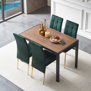 English Elm 5-piece Mid-century Dining Set with Velvet Tufted Chairs and Dark Mdf Table Green W1164S00011