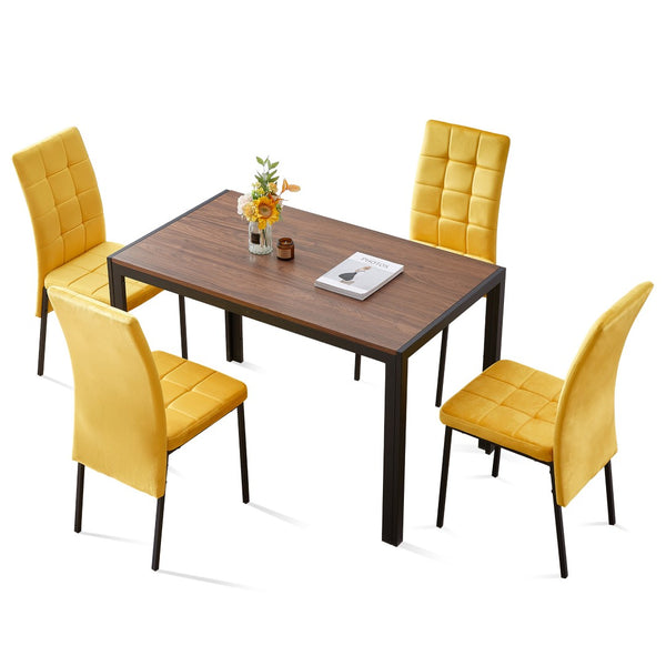 English Elm 5-piece Mid-century Dining Set with Velvet Tufted Chairs and Dark Mdf Table W1164S00007