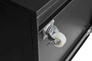 English Elm Black Powder Coated Steel Rolling Cabinet with Locking Wheels and Adjustable Interior Shelf W1247131617