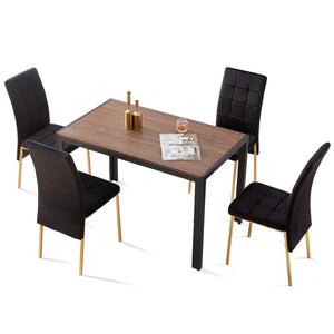 English Elm 5-piece Mid-century Dining Set with Velvet Tufted Chairs and Dark Mdf Table Black W1164S00012