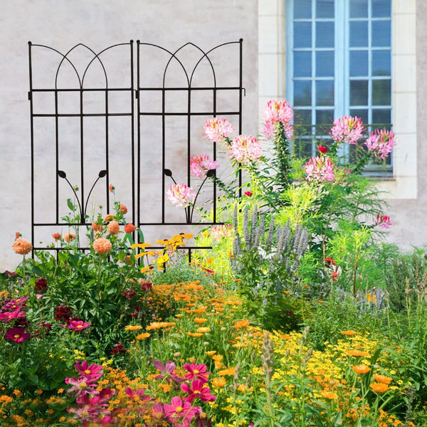 English Elm 4 Pack Powder-coated Metal Garden Trellises Rustproof Climbing Plant Outdoor Support Black W1586P147482