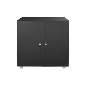 English Elm Black Powder Coated Steel Rolling Cabinet with Locking Wheels and Adjustable Interior Shelf W1247131617