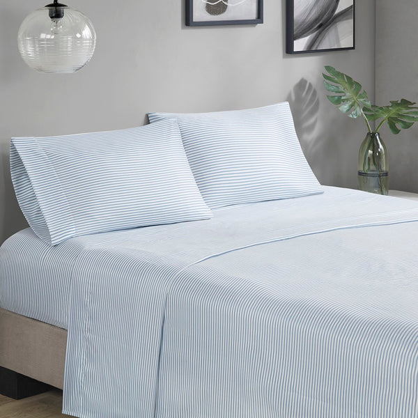English Elm Stripe Comforter Set With Sheets In Blue And Grey - King Size, Antimicrobial, Oeko-Tex Certified B03599095-GIGA