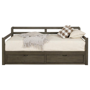 English Elm Grey Silla 2-Drawer Daybed with Extendable Trundle, Rustic Pine Frame, Euro Glide Storage for Guests and Space-Saving Design B062S00264