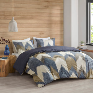 English Elm Full/Queen INK+IVY Alpine Comforter Mini Set - 200TC Cotton Ikat Chevron, OEKO‑TEX, Antimicrobial Freshness Protection B03596436