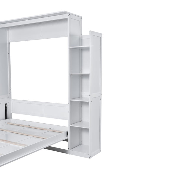 English Elm Queen Murphy Wall Bed with Side Shelving and Led Strip Light for Studio Spaces LP000695AAK