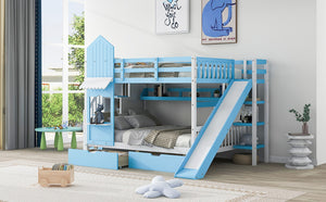 English Elm Full-over-full Castle Bunk Bed with Slide Drawers Shelves Pinewood Kids Frame LT000558AAC-3