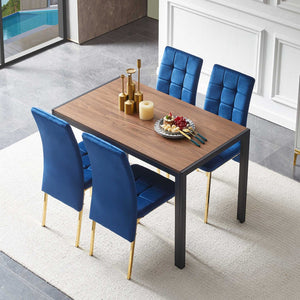 English Elm 5-piece Mid-century Dining Set with Velvet Tufted Chairs and Dark Mdf Table W1164S00010