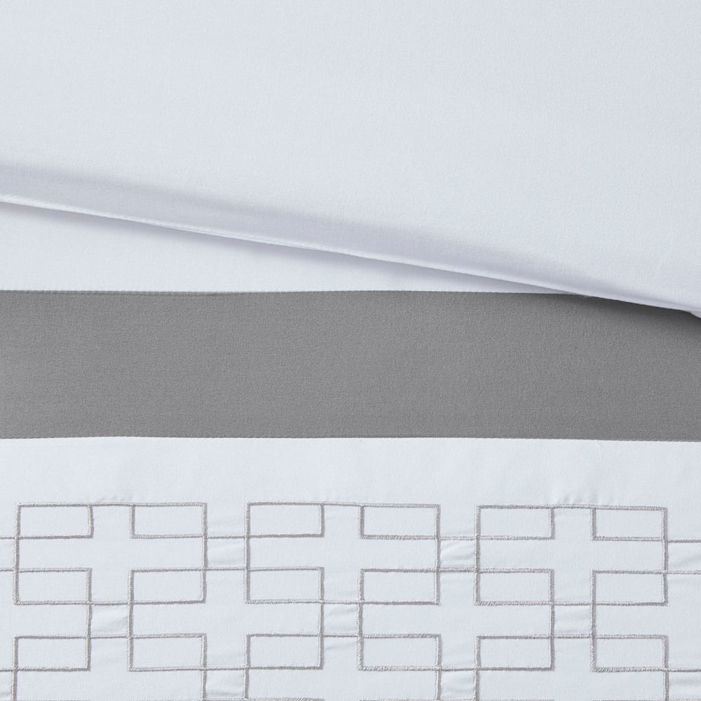 English Elm 8 Powell Embroidered Comforter Set Cal King — Hotel-Style Pieced Border, Hypoallergenic Fill, Machine Washable White 19.68 L x 12.6 W x 12.6 H B03594958