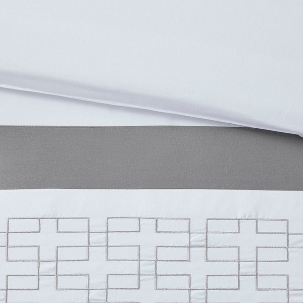 English Elm 8 Powell Embroidered Comforter Set Cal King — Hotel-Style Pieced Border, Hypoallergenic Fill, Machine Washable White 19.68 L x 12.6 W x 12.6 H B03594958