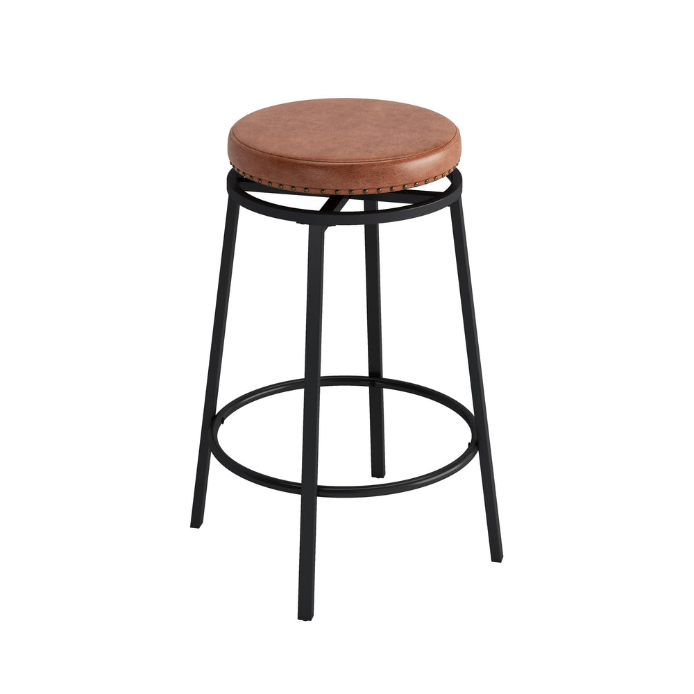 English Elm 3-Drawer Long Dining Table Set with Power Outlets, Swivel PU Stools, Shell Handles & Storage Elegance Brown W757134229