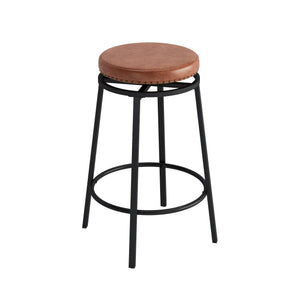 English Elm 3-Drawer Long Dining Table Set with Power Outlets, Swivel PU Stools, Shell Handles & Storage Elegance Brown W757134229