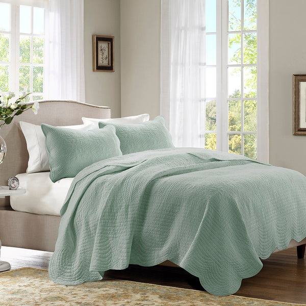 English Elm 3 Madison Park Tuscany Reversible Scalloped Edge Quilt Set Full/Queen - Cotton-Filled Microfiber, Antimicrobial Cottage Charm Seafoam 17.72 L x 15.35 W x 7.87 H B03597532