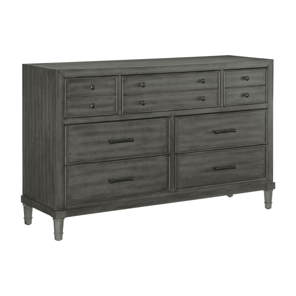 English Elm Transitional Gray Wittenberry 7-Drawer Dresser with Dark Bronze Hardware, Okume Veneer, 58"x19"x36.5" B011P147531
