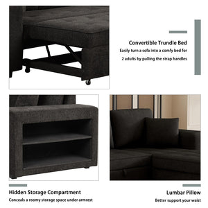 English Elm 104.5" Reversible L-shaped Sectional Sleeper Sofa with Storage Chaise and Linen Chenille Fabric Charcoal Grey SG000432AAN