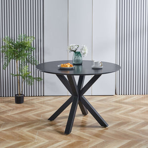 English Elm 42.1"black Round Mdf Dining Table Seats Six with Cross Leg Pedestal Mid-century Base W234P143405