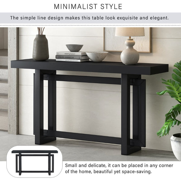 English Elm U_style Geometric Triple Frame Pine Veneer Console Table for Entryway or Living Room Black N711P230809B