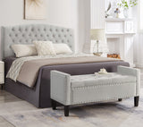 Hearth and Haven Upholstered Tufted Button Storage Bench with Nails Trim, Entryway Living Room Soft Padded Seat with Armrest, Bed Bench-Gray W2186139087