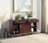 1 Piece Sideboard W Shelves Wine Storage Drawers Glass Insert Top Wooden Dining Kitchen Furniture