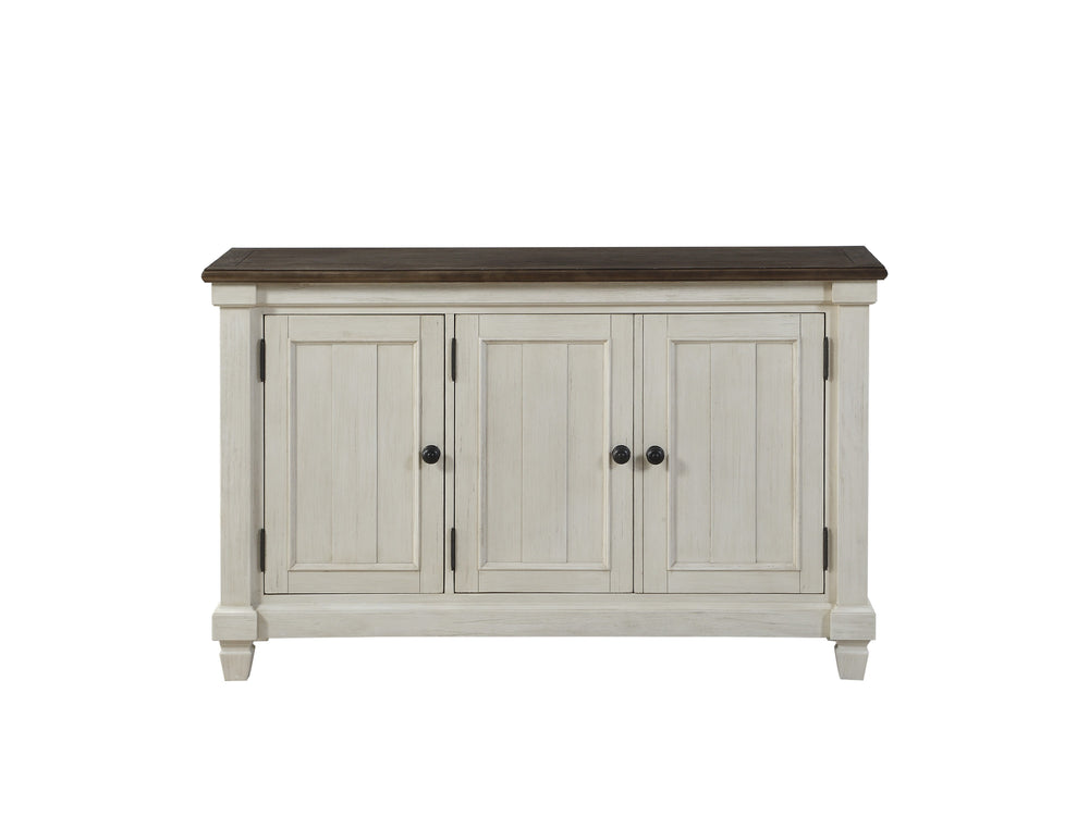 English Elm Antique 3-Door Granby Server in Antique White with Rosy Brown Elm Top, Rustic Storage & Adjustable Shelves B011P147539