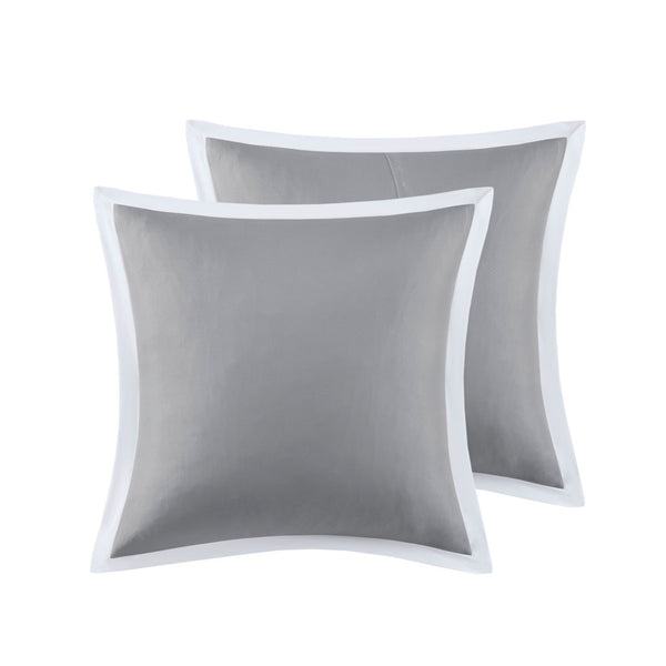 English Elm 8 Powell Embroidered Comforter Set King - Hotel-Style White with Grey Euros, Bedskirt & Decorative Pillows B035128741