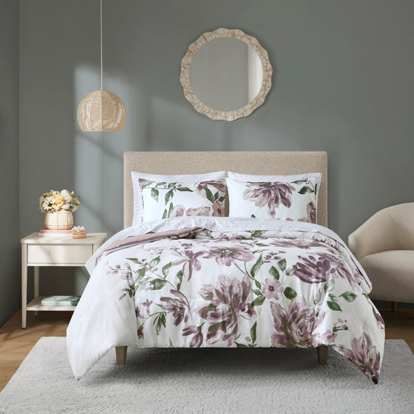 English Elm Full Floral Comforter Set with Bed Sheets - Mauve Green Taupe Floral Microfiber Comforter Bundle B035128920