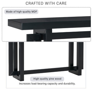 English Elm U_style Geometric Triple Frame Pine Veneer Console Table for Entryway or Living Room Black N711P230809B