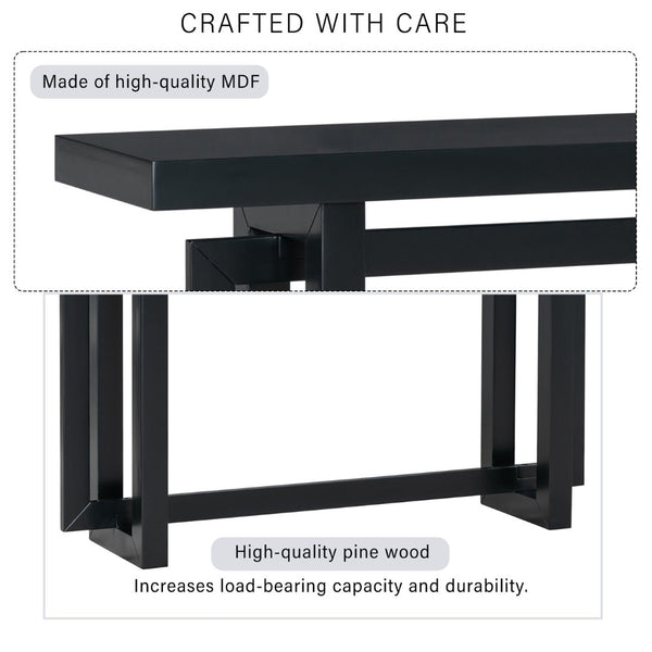 English Elm U_style Geometric Triple Frame Pine Veneer Console Table for Entryway or Living Room Black N711P230809B