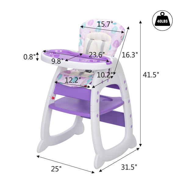 English Elm Convertible Purple High Chair for Babies to 6Y | Adjustable Recline, Removable Tray & Safety Belt W2181P147619