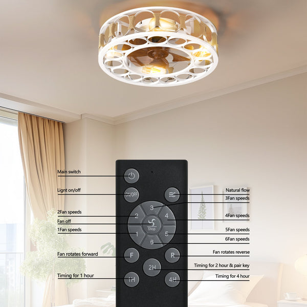English Elm Caged Semi-Embedded Ceiling Fan with Lights Remote Control, 6-Speed Reversible Blades, LED W1340119553