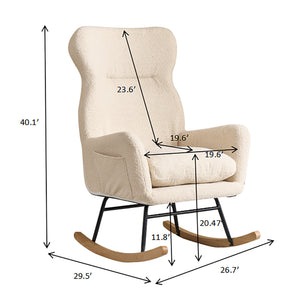 English Elm Modern Rocking Chair High Back Ergonomic Teddy Fabric Arm Rocker with Adjustable Headrest, 300LB Capacity and Durable Metal Frame for Living Room Comfort and Relaxation W244134105