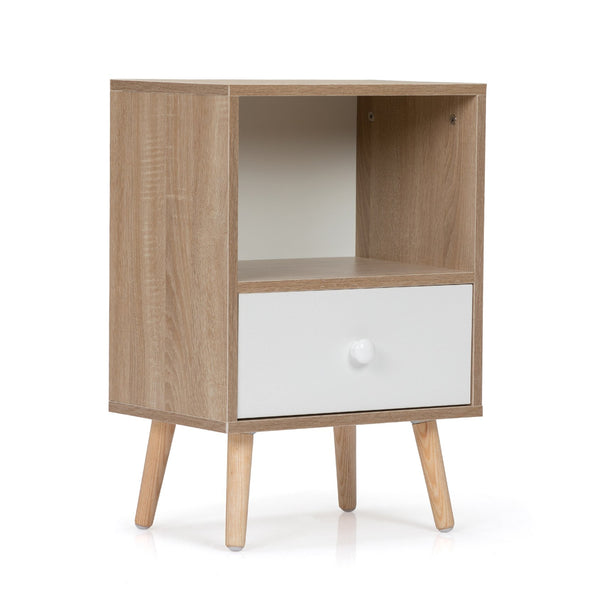 English Elm Mid-Century Natural White Nightstand Set of 2 with Drawer & Shelf, Compact 15.8"L x 23.6"H Tables W2181P147509