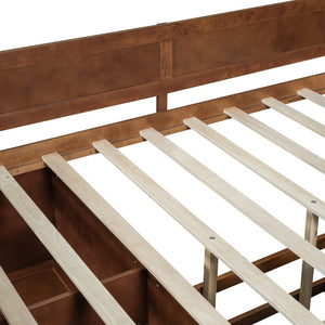 English Elm Full Size Walnut Daybed with Built-in Drawers Open Shelves for Modern Bedrooms LP002023AAD