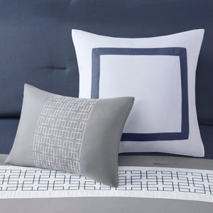 English Elm 8 Piece Embroidered Comforter Set In Navy - Luxurious Queen Bedding With Shams & Decorative Pillows B03594954