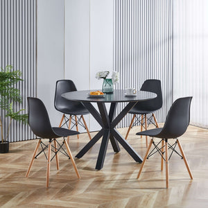 English Elm 42.1"black Round Mdf Dining Table Seats Six with Cross Leg Pedestal Mid-century Base W234P143405