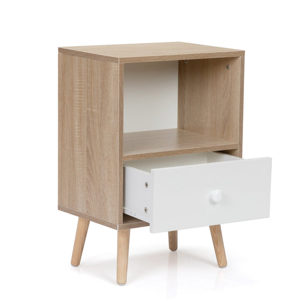 English Elm Mid-Century Natural White Nightstand Set of 2 with Drawer & Shelf, Compact 15.8"L x 23.6"H Tables W2181P147509