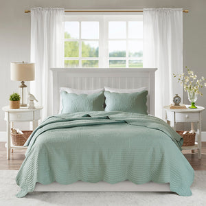 English Elm 3 Madison Park Tuscany Reversible Scalloped Edge Quilt Set Full/Queen - Cotton-Filled Microfiber, Antimicrobial Cottage Charm Seafoam 17.72 L x 15.35 W x 7.87 H B03597532